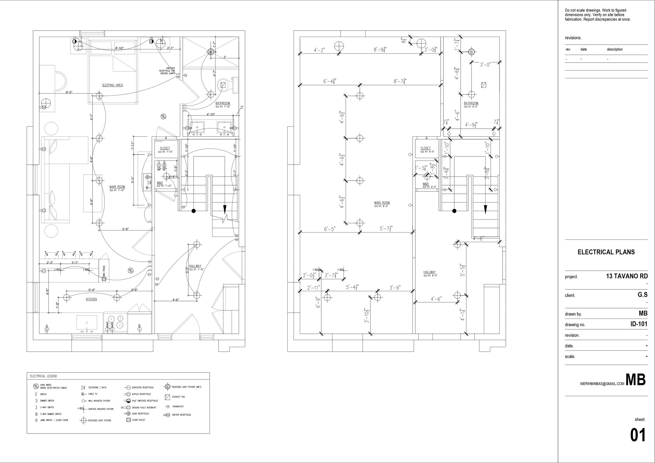 Proposed electrical plan — lighting, power and switch layout